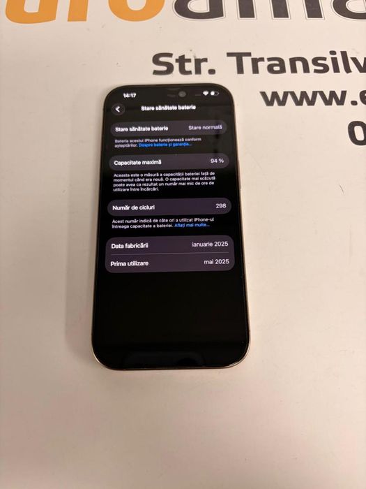 Telefon iPhone 16 Pro, 128GB, 5G, Desert Titanium, Bat.94% -T-