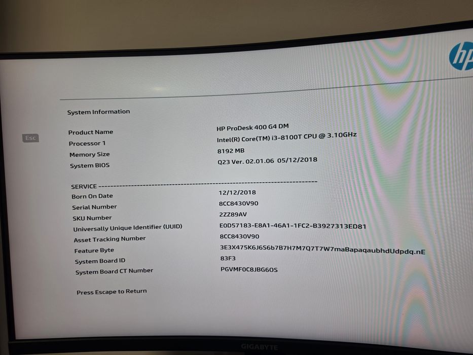 HP ProDesk 400 G4 Mini PC | i3-8100T | 8GB RAM | SSD 512GB