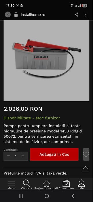 Vand  pompa pentru umplerea instalatiei