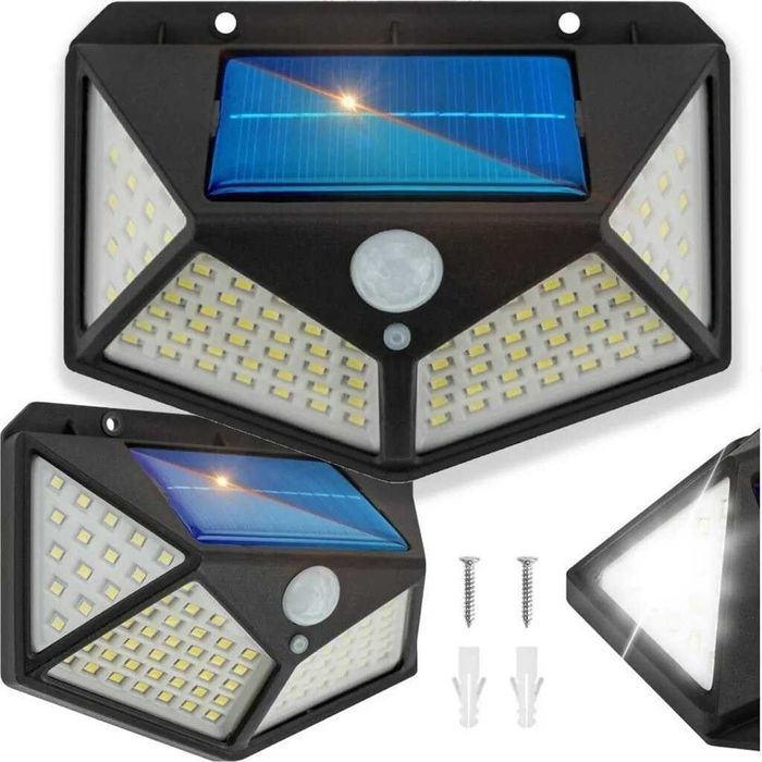 Комплект от 4 външни соларни лампи, 100 LED, черни, 270° със сензор за движение, водоустойчиви