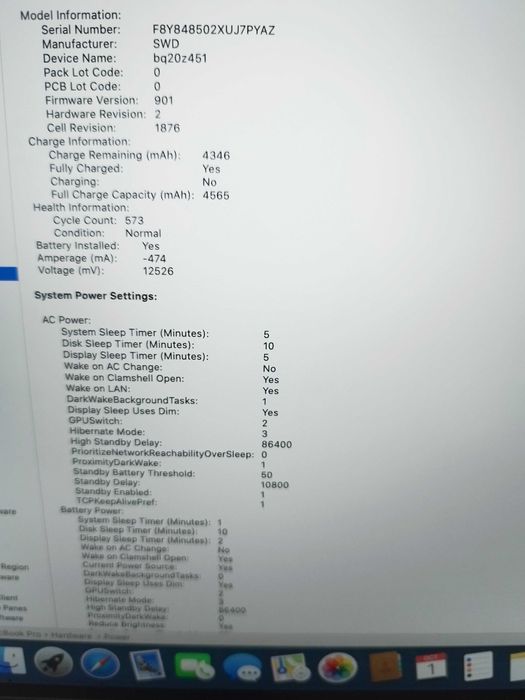 Apple MacBookPro 15,2 с Intel Core i5-8259u 2,30Ghz, RAM 16GB, 256SSD