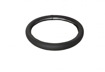 Husa volan imitatie piele culoare Negru-cusatura Rosie ,marime M