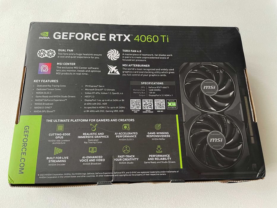 GeForce RTX 4060 Ti Ventus 2X Black 16G OC GDDR6