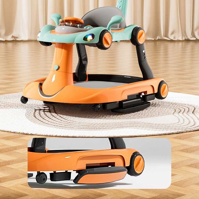Premergator pentru copii 6in1 Little Mom, multifunctional cu maner parental, sistem de balansare, Muzica, roti silentioase, cu copertina detasabila
