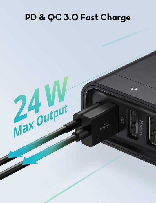 RAVPower USB Filehub-зарядно с 6 извода,PD,QC3.0 за трансфер на данни