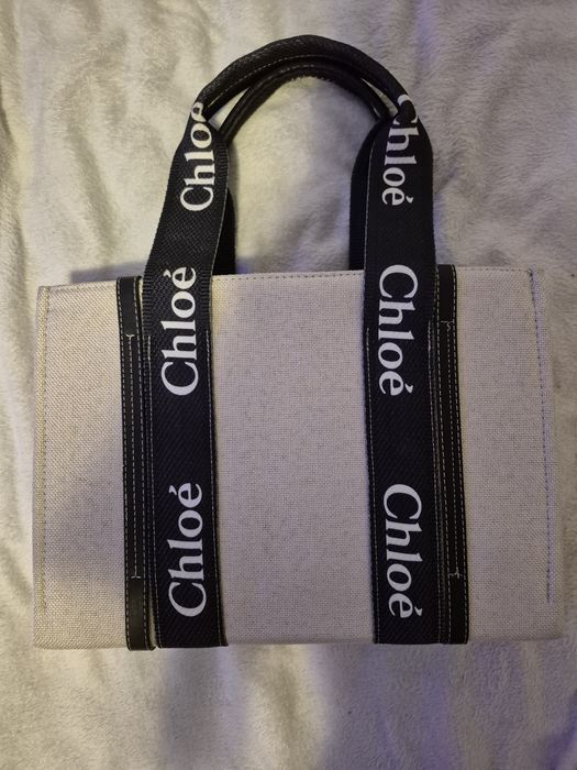 Geantă albă din pânză