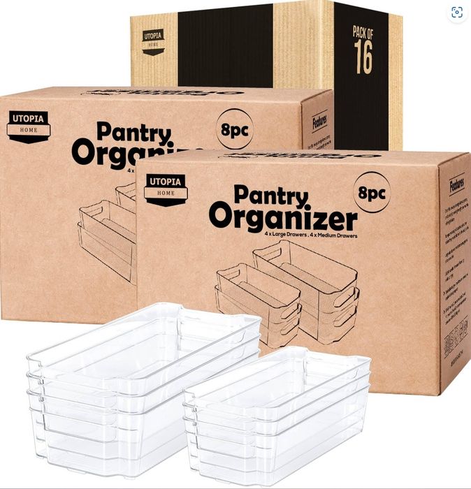 Set de 8 organizatoare pentru frigider, plastic, transparent