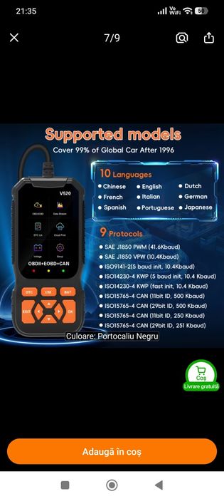 Tester Diagnoza Auto Full OBD2, model V520 - Citire si Stergere Coduri de Eroare din Calculator DTC Masina- NOU / SIGILAT
