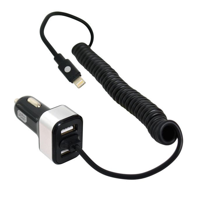 Incarcator auto Carpoint cu cablu conector hibrid MicroUSB MFi Dock 8pin, 2x iesiri USB 2.0, 5.8A, 12V/ 24V, lungime 150cm