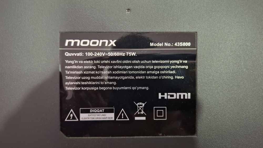 Moonx 43S800 modeli Televizor ekran singan zapchastga