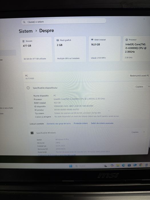 Laptop MSI Gaming i5 6gen 16g 512g nvme nVidia 2g 17 inch FHD