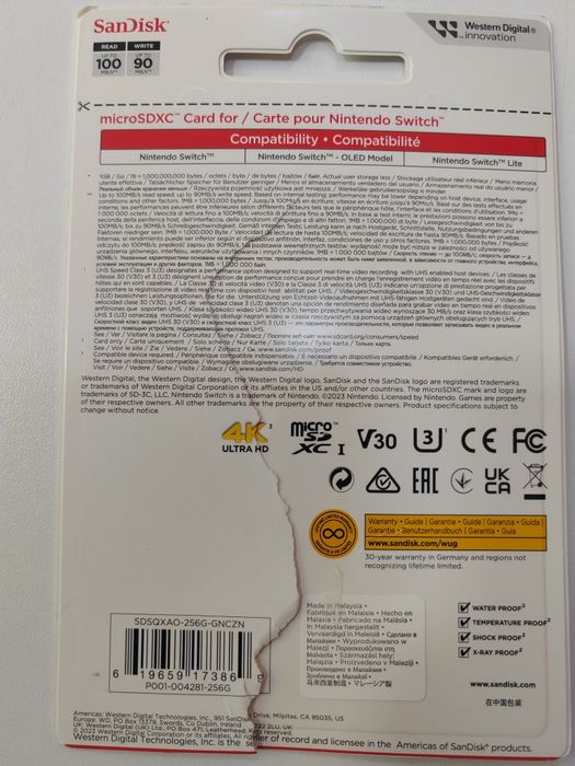 SanDisk micro SDXC pentru Nitendo Switch, 256 GB, U3 CashGen