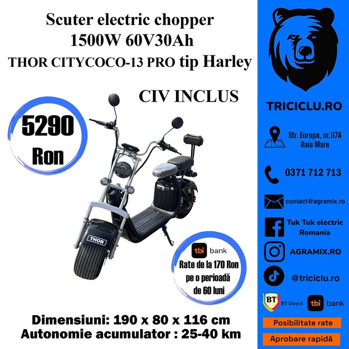 Scuter electric THOR CITYCOCO-11-12-13 tip Harley fara permis