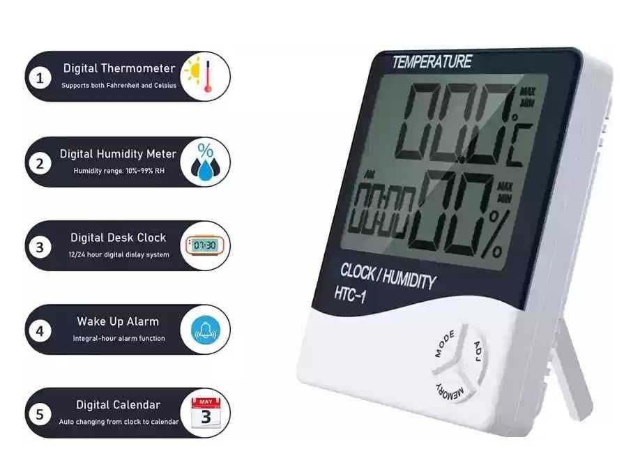 Statia Meteo cu Termometru Ceas Data Temperatura Umiditate Baterie AAA