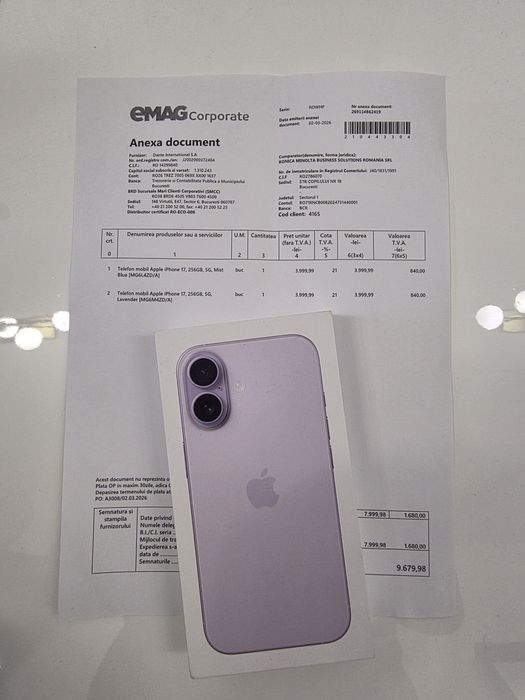 Iphone 17 5G Lavender 256Gb NOU Sigilat Factură 2 ANI GARANȚIE