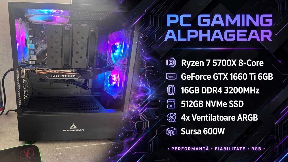 VAND PC GAMING ALPHAGEAR - RYZEN 7 5700X + GTX 1660 Ti + Monitor AOC 2590FX - 144Hz