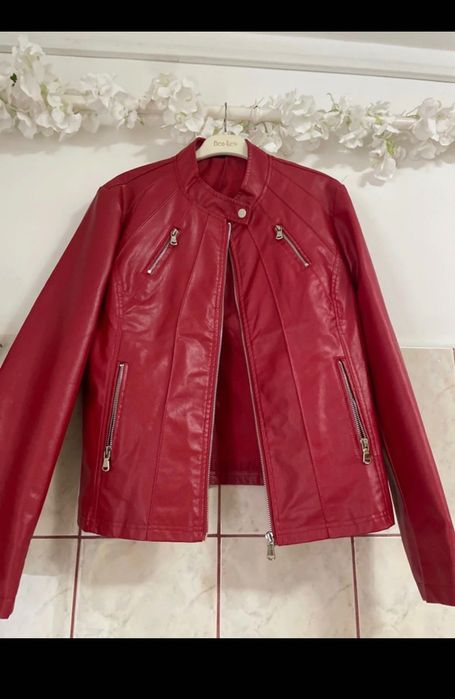 geaca old money de piele rosie