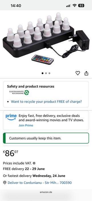 Duni 12 LED Set with Remote Control and 12 Multicolour 12 Hours Charging Station