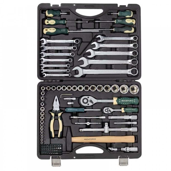 НЕМСКИ Комплект Гедоре 1/2″ & 1/4″ 110 Части ROCKFORCE + ЛЕД ФЕНЕР