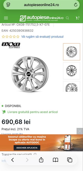 4 Roti (jante Oxxo +cauciucuri) Renault, Dacia, Nissan, Mitsubichi, Suzuki 5x114,3  Pirelli Scorpion 225/65 R17 iarna