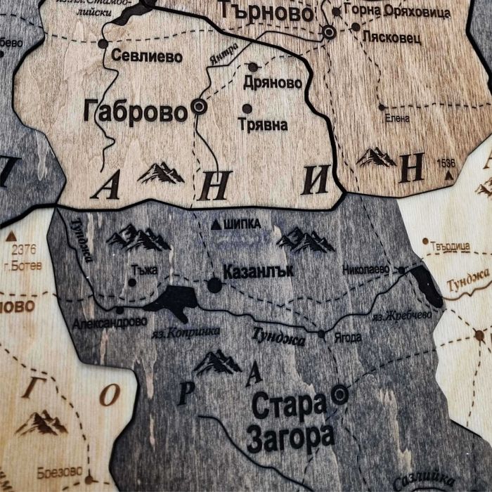 3D дървена карта на България – премиум декор за дом и офис
