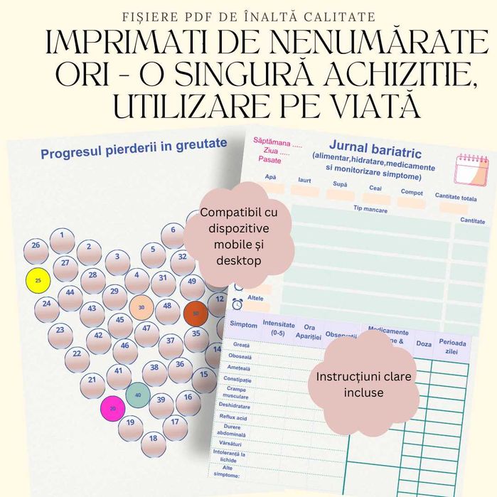 Jurnal si Planificator Bariatric - 219 Pagini Gastric Sleeve/Bypass