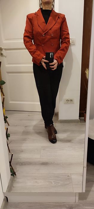 Sacou cărămiziu, cambrat pe talie, marime L, 97% bumbac