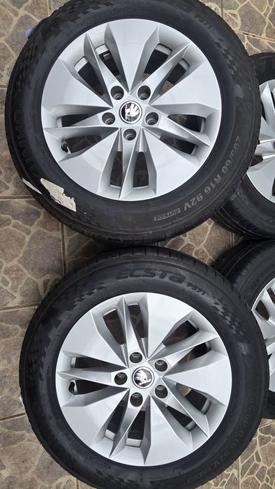 Jante aliaj 5x112 Octavia 4 cauciucuri vara 205 60 r16 skoda