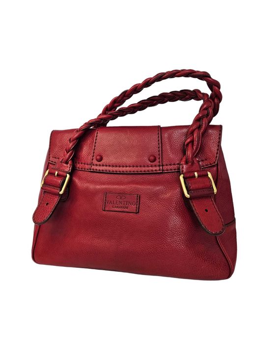 Geantă vintage Valentino Garavani din piele roșie, detalii împletite