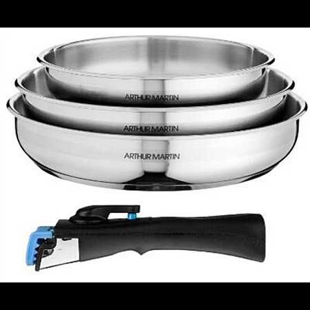 Комплект тигани Arthur Martin 4 части, с подвижна дръжка Inox 18/10