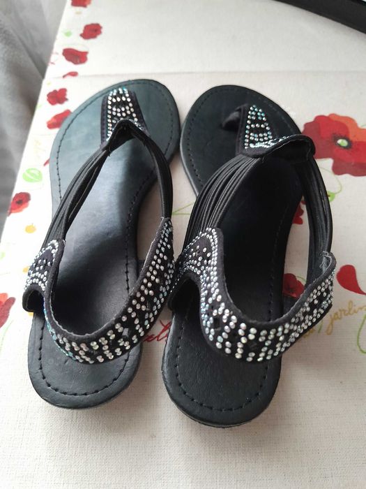 Sandale damă piele ecologică, barete multiple și cristale: 35 - 22,5cm