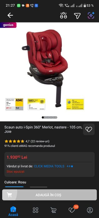 Scaun masina Joie 360 spin