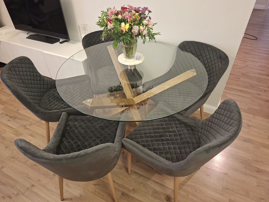 Scaune tapitate gri inchis 5 buc