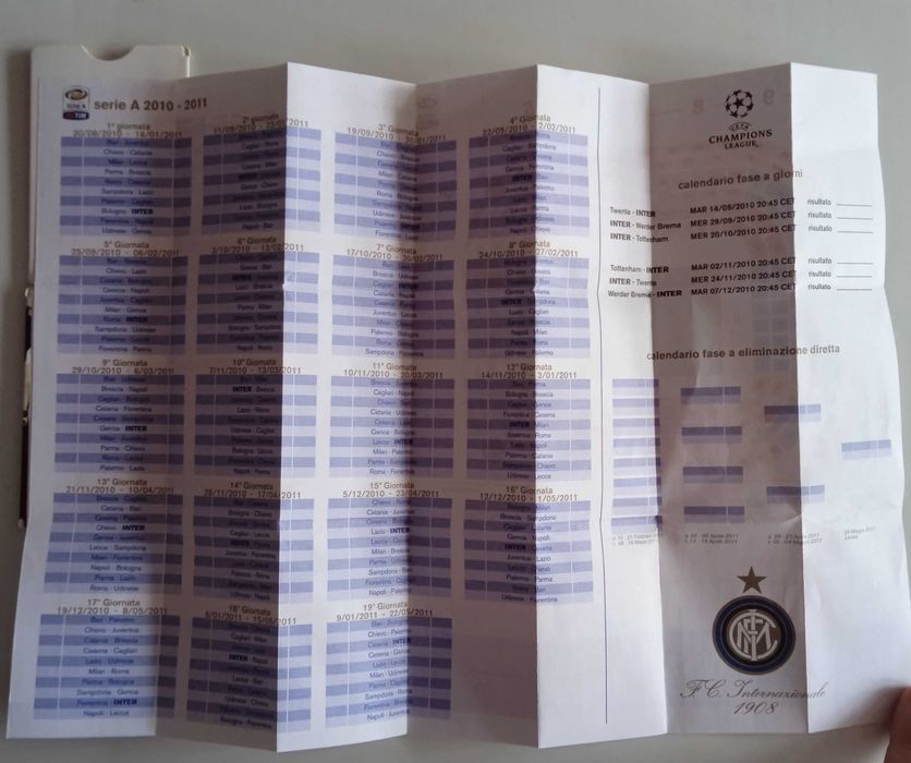 INTER MILANO 2010 TRIPLETE фенски лот картичка+клубна програма 2010-11