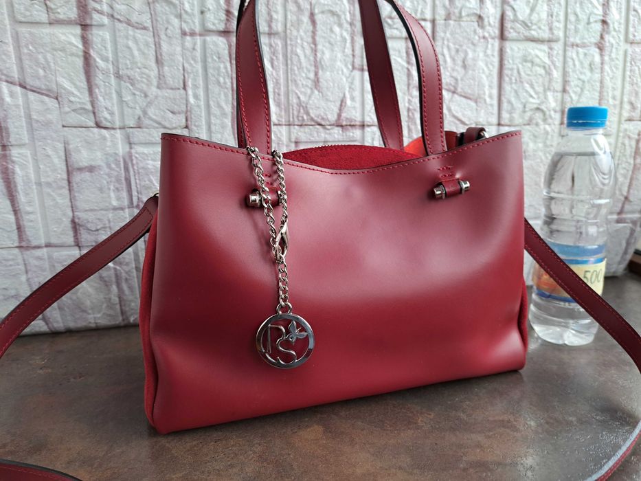 дамска чанта,малка червена чантичка-Нова!естествена кожа