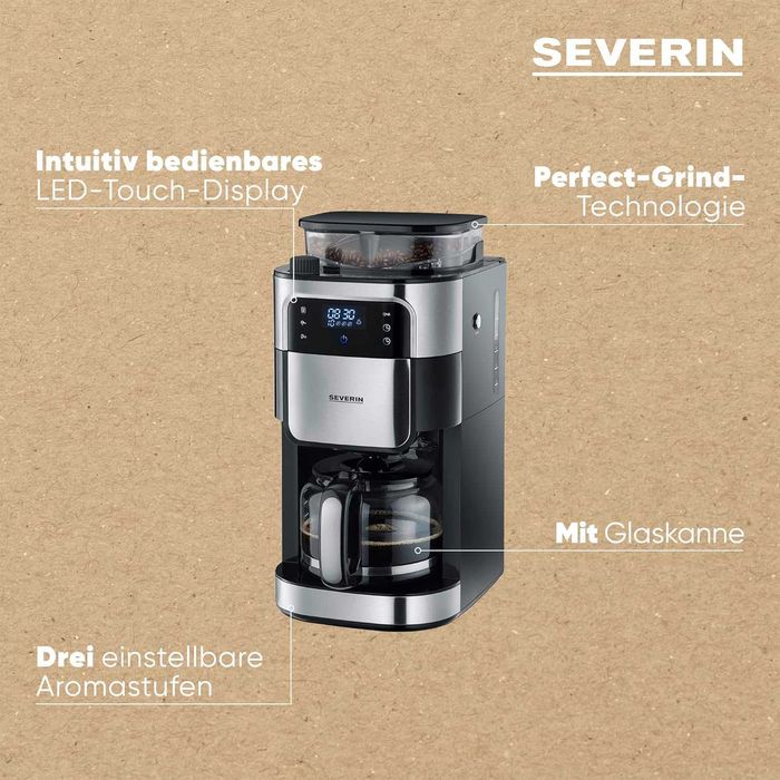 Кафемашина Severin KA 4813, с мелачка, 10 чаши, 1000 W