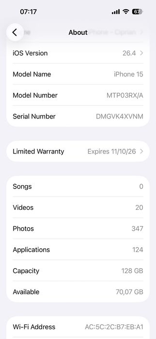 vand iphone 15 128GB, nou