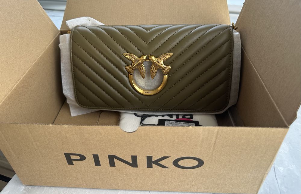 Чанта Pinko Love Click Baguette Mini Chervon маслинено зелена