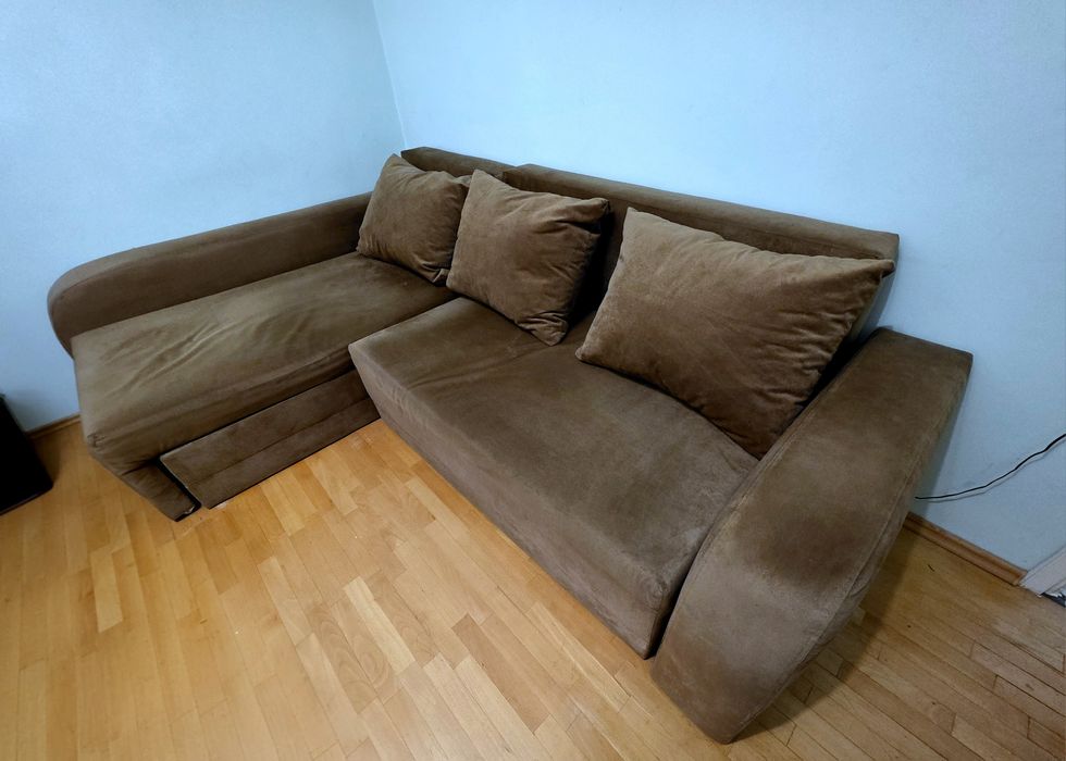 СПЕШНО! Ъглов диван - кафяв плат