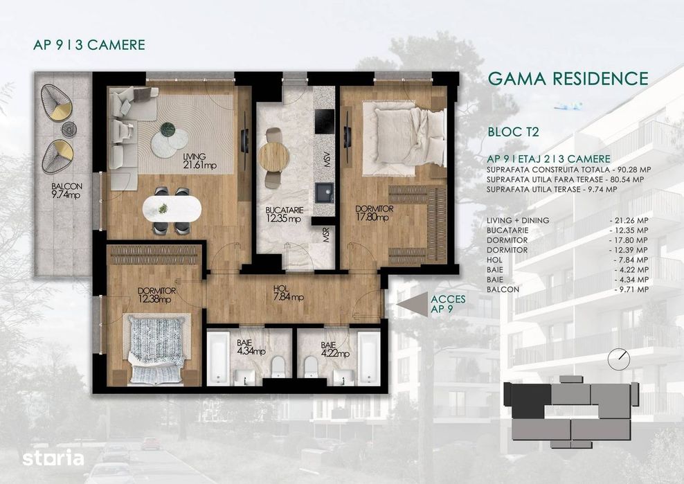 Apartament cu 3 camere, compartimentare ideala, 90.28 mp,Sos Oltenitei