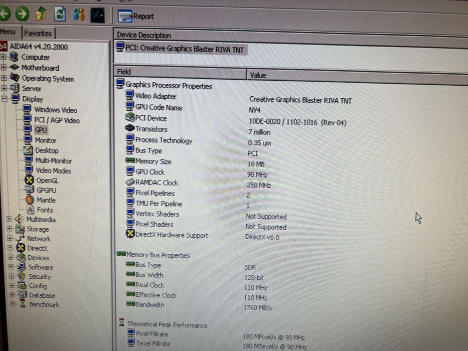 Placa videoP CT6700 Creative Grafic Blaster RIVA TNT PCI 16 mb defecta