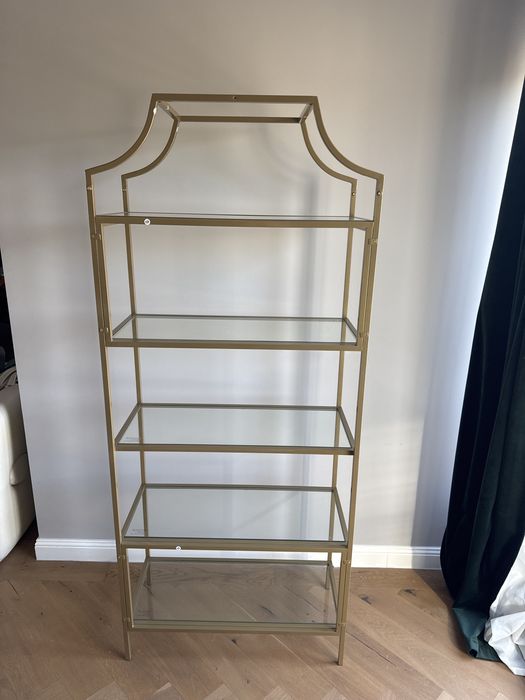 Etajeră decorativă aurie cu 5 polițe din sticlă – 180 cm