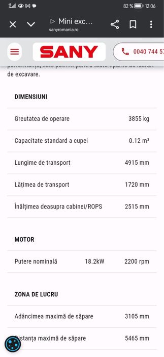 Excavator Sany SANY SY 35U, 8800 ore garantie