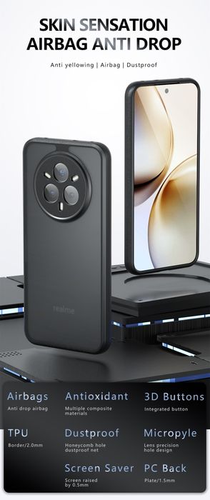 Realme 14pro, 14Pro+ кейс удароустойчив с матов гръб Нов модел
