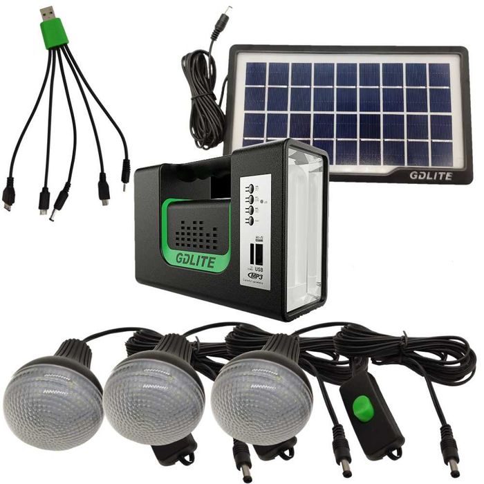 Kit panou solar 3 Becuri Radio Bluetooth MP3 incarcare telefon USB