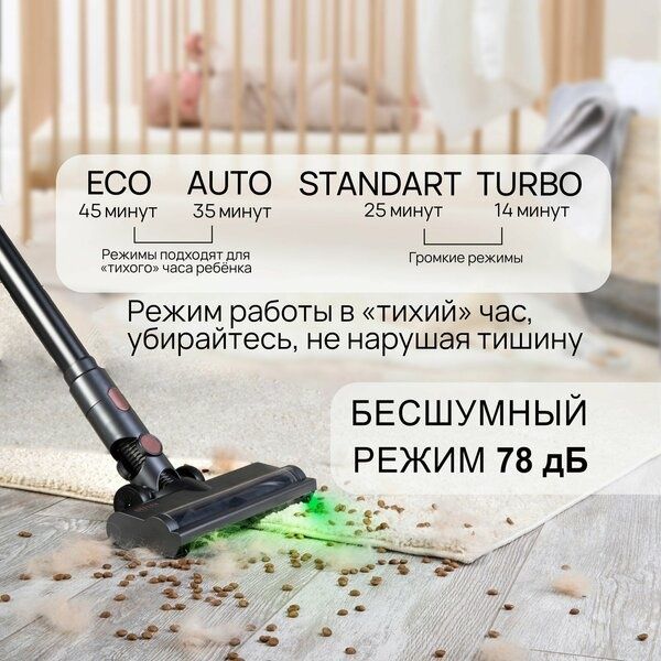 Вертикальный беспроводной пылесос DEFLEX HC1124 мощность всасывания 38