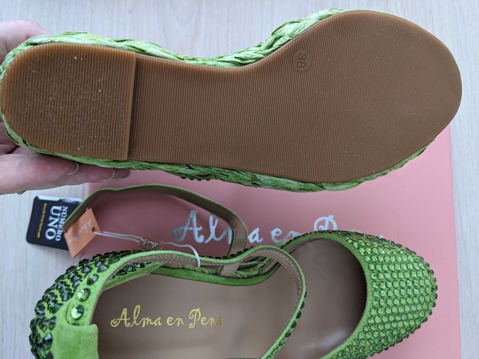Sandale Alma en Pena verzi, piele intoarsă & cristale – mărime 38