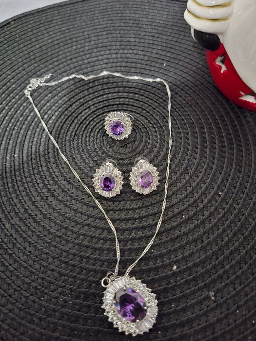 Set colier argint 925 inel cercei cu ametist