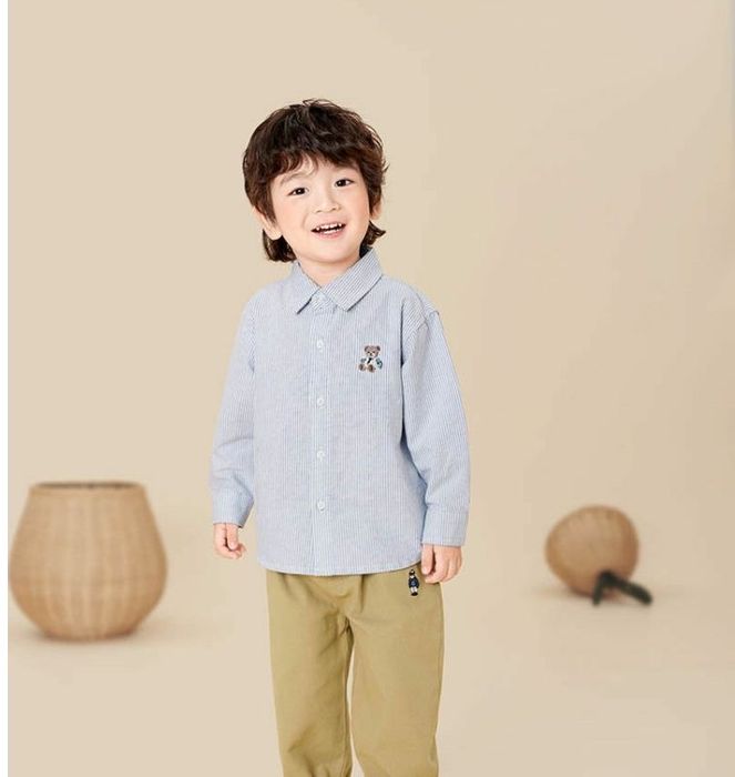 Рубашка и брюки для мальчиков, качественный хлопок, с вышивкой медведя