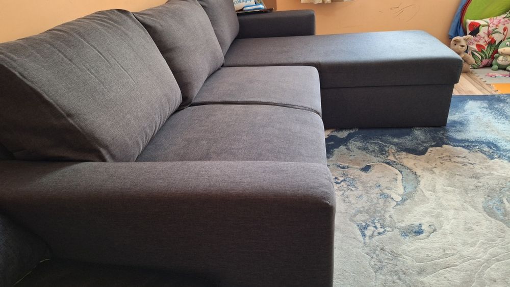 Диван, разтегателен, тъмносив с ракла